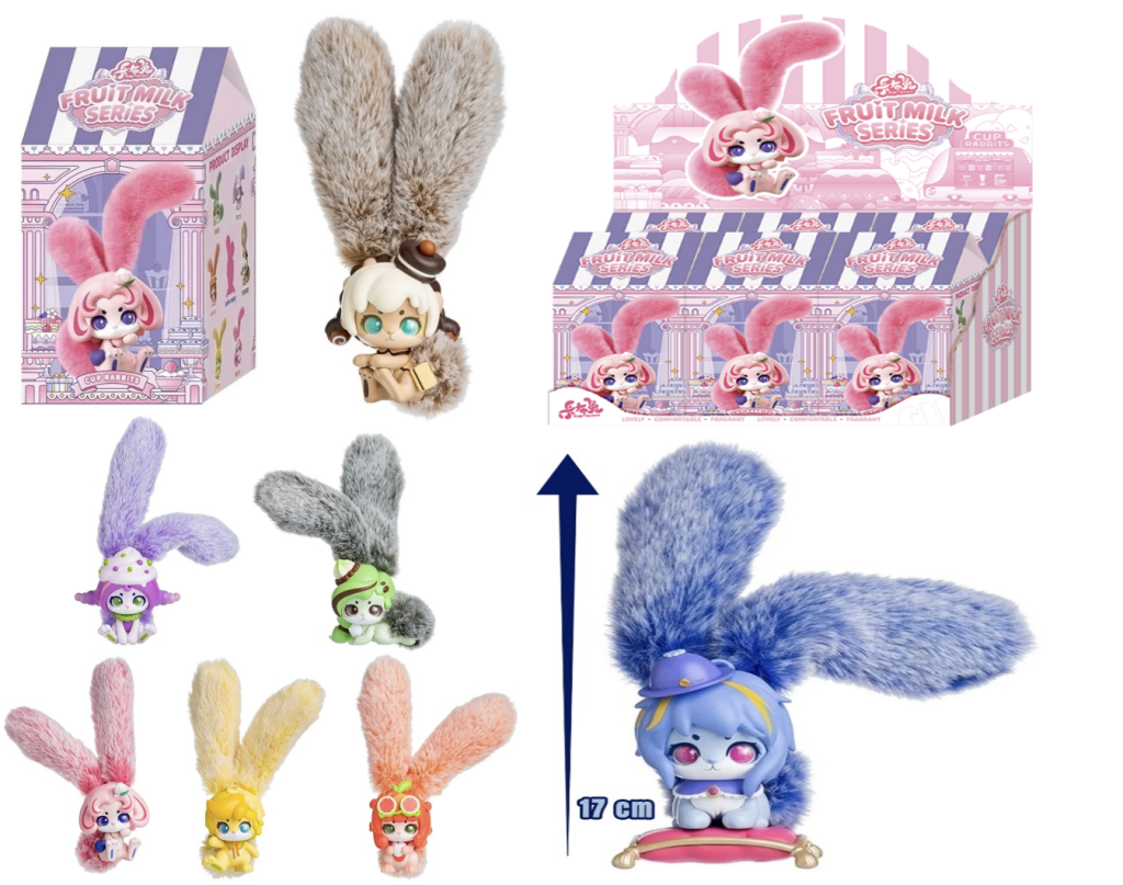 カントリードール3体セット ウサギ ラビット SKIM MILK CUP RABBITS - Fruits Milk - Display of 6 Plushs 17cm - Mystery Box