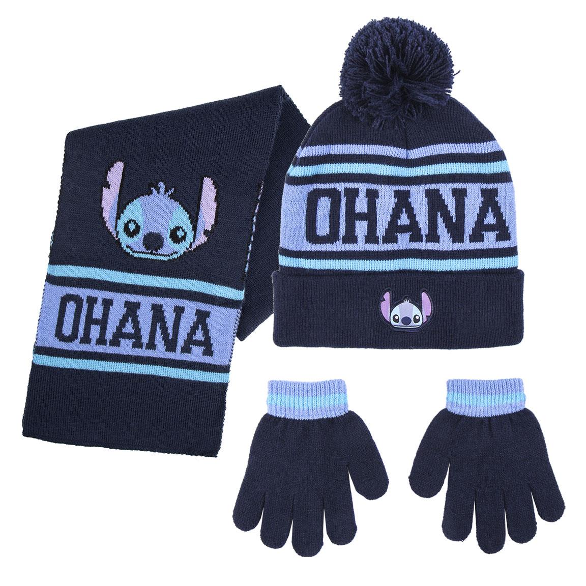 Ensemble 3 Pièces Lilo & Stitch - Bonnet, Tour De Cou (snood) Et Gants, 100% Acrylique | Pour Enfant, Hiver, Déguisement