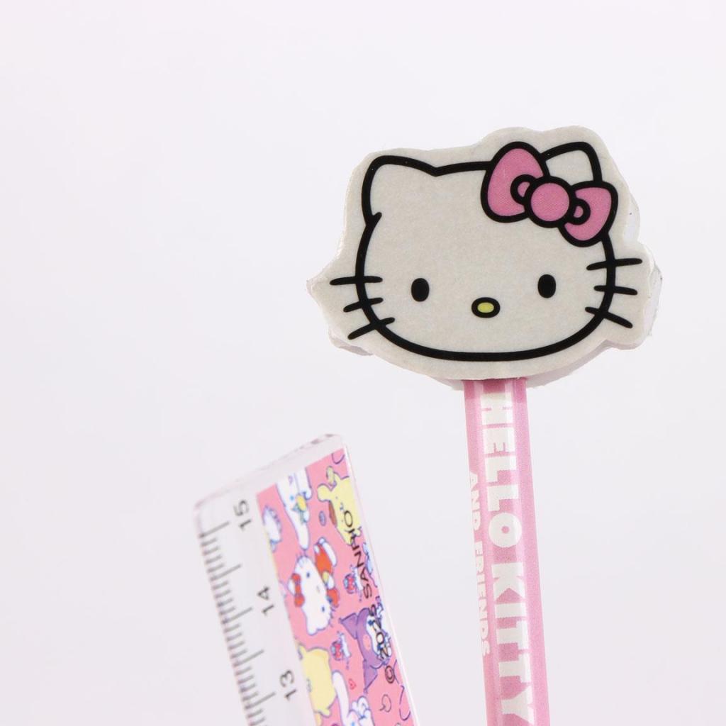 Pack Hello Kitty : 3 Crayons éternels + 3 Gommes + Taille-crayon - Figurines 3D Kuromi, My Melody, Hello Kitty - Boîte Cadeau