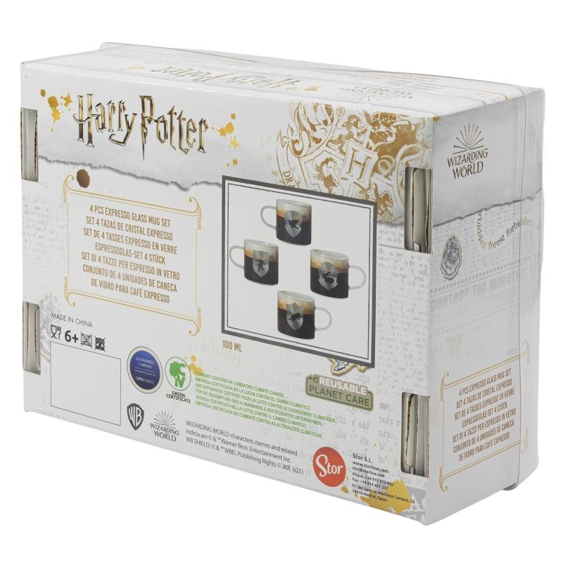 HARRY POTTER - 4 Maisons - Set de 4 Mugs Expresso en Verre - 100 ml - 6
