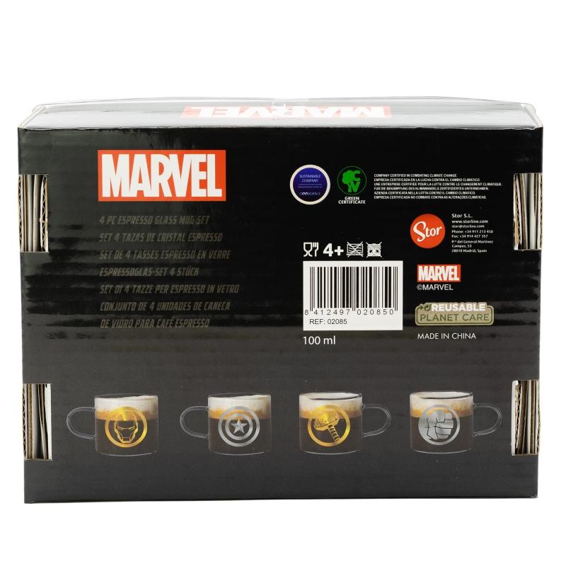 MARVEL - Set de 4 Mugs Expresso en Verre - 100 ml - 4
