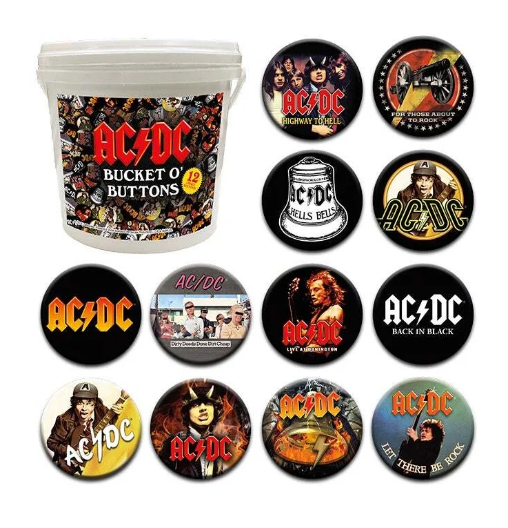 AC/DC - Bucket of Buttons 144 Pieces 3.2cm : ShopForGeek.com: Badges ...