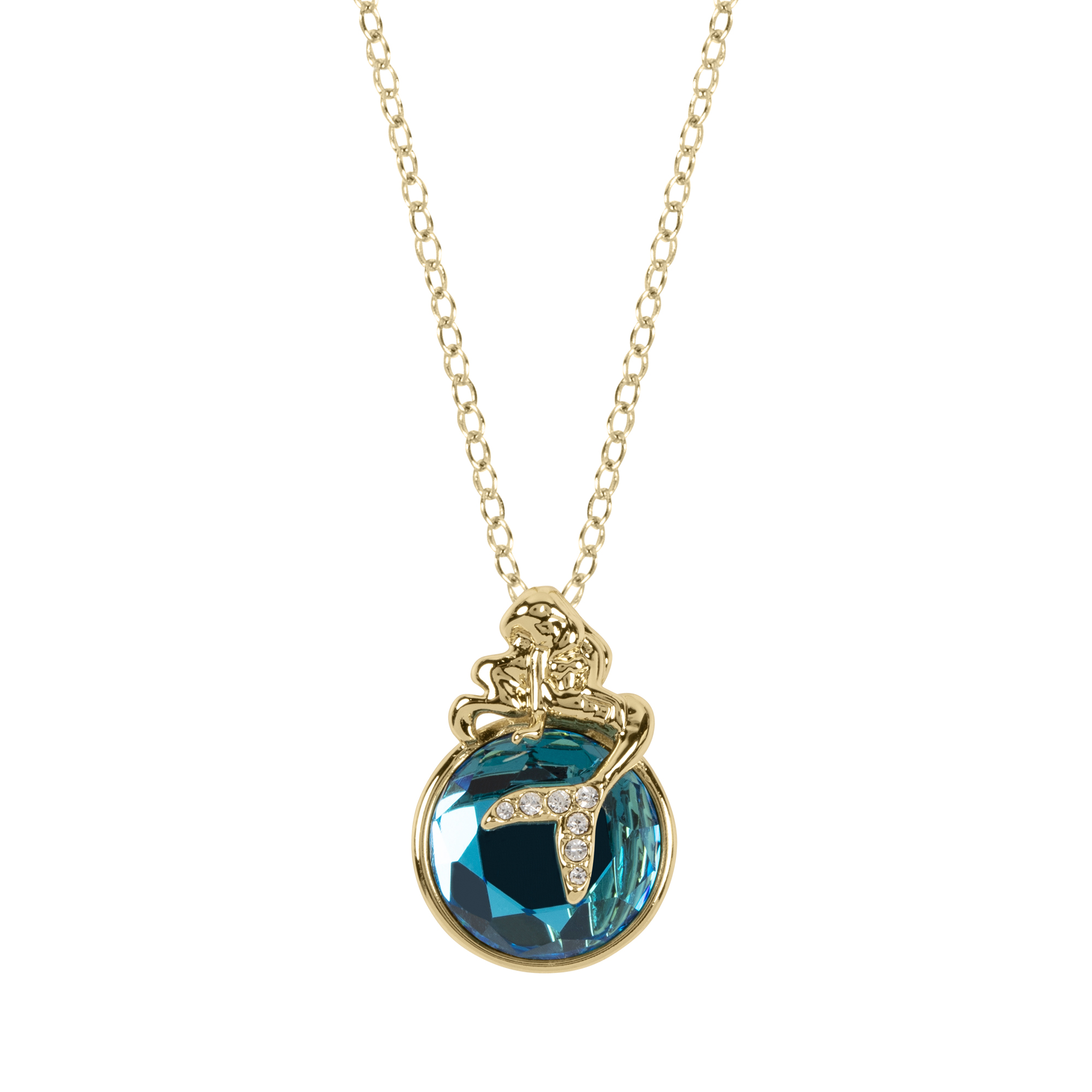 LITTLE MERMAID - Mermaid - Gold Brass Plated Necklace + Blue Stone_IMAGE_2