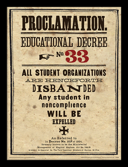 HARRY POTTER - Framed 30X40 Print - Educational Decree No. 33 ...