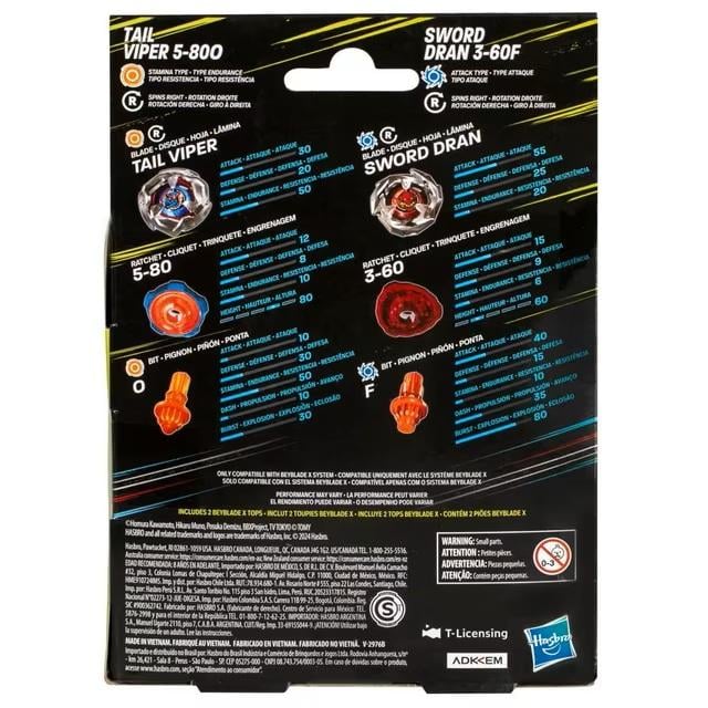 BEYBLADE X - Tail Viper 5-80O & Sword Dran 3-60F Dual Pack - 3