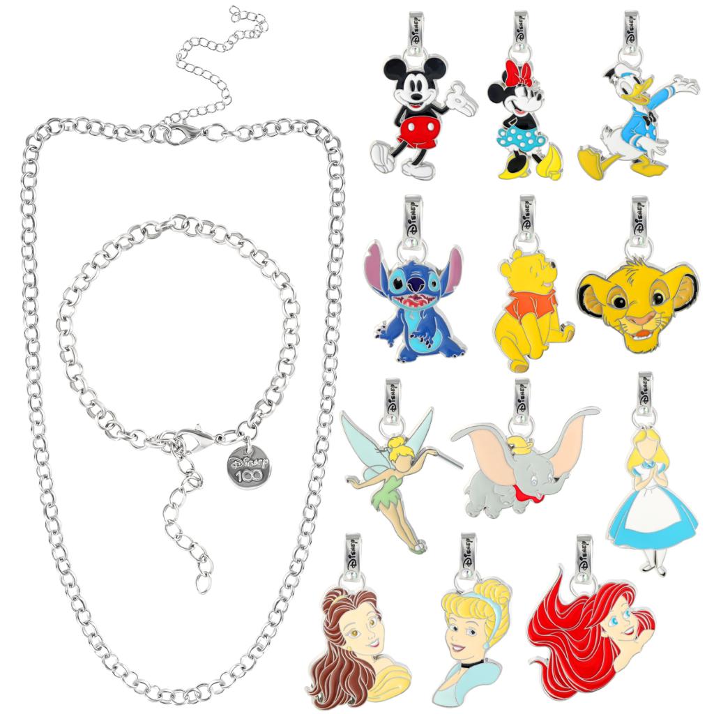 DISNEY 100 ANS - Boîte Cadeau - Charmes + Collier/Bracelet - 14pc. - 2
