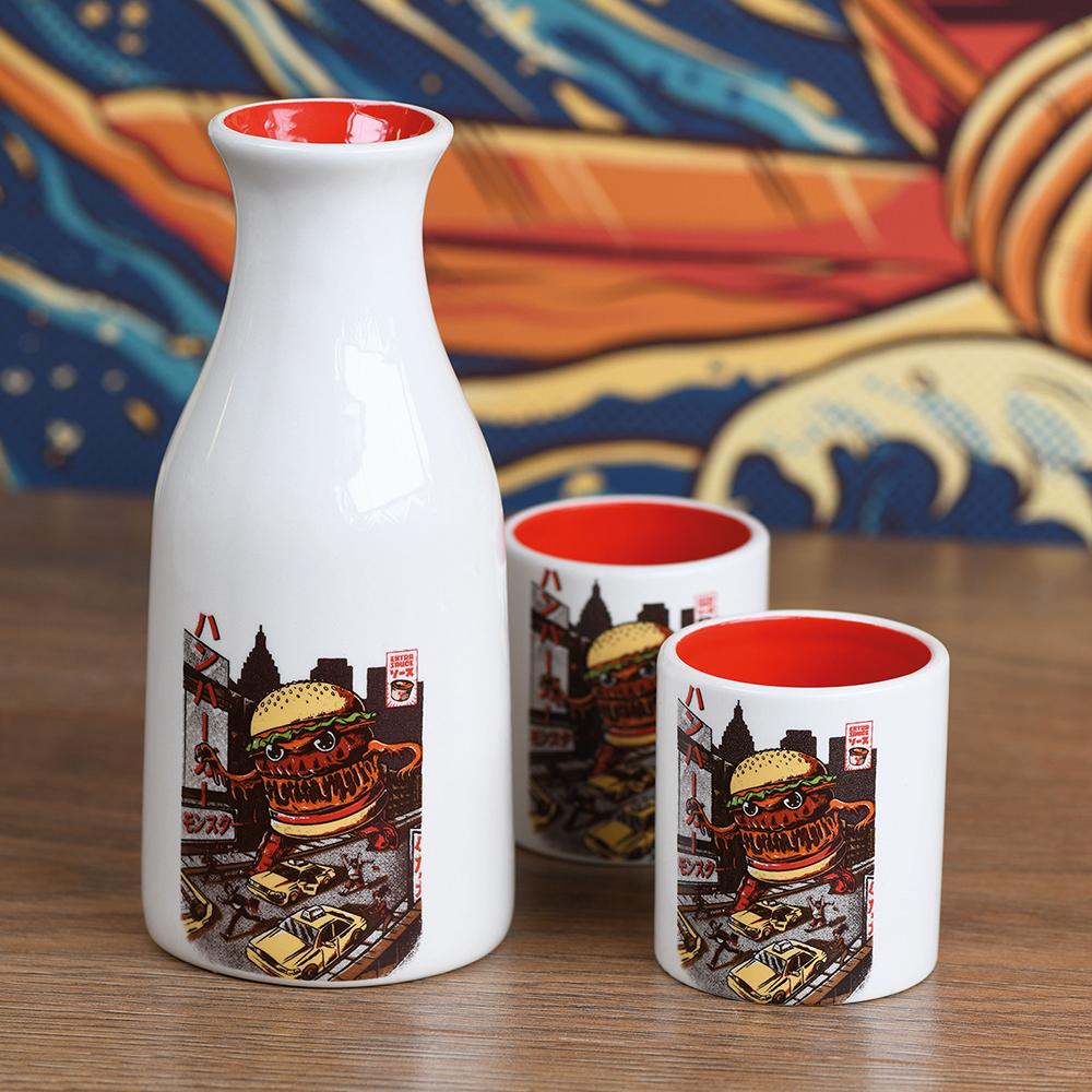 JAPANESE STYLE - Burgerzilla - Sake Bottle & 2 Sake Cups - 3