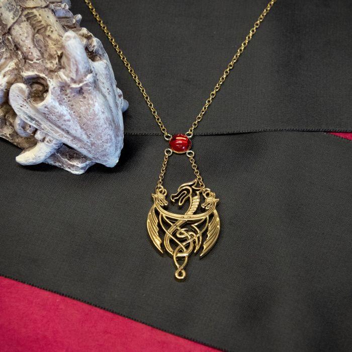 HOUSE OF THE DRAGONS - 3 Dragons - Collier Pendentif avec Pierre - 4