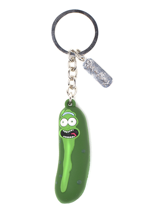 Portachiavi Pickle Rick | Divertente Ciondolo Sottaceto Per Fan Del Film | Acciaio Inox 3 Cm | Regalo Con Sacchetto Di Velluto