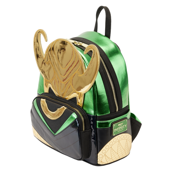 Mini Sac à Dos Marvel Loki Cosplay – Cornes Dorées, Cuir Synthétique – Poches Zippées, Sangles Réglables