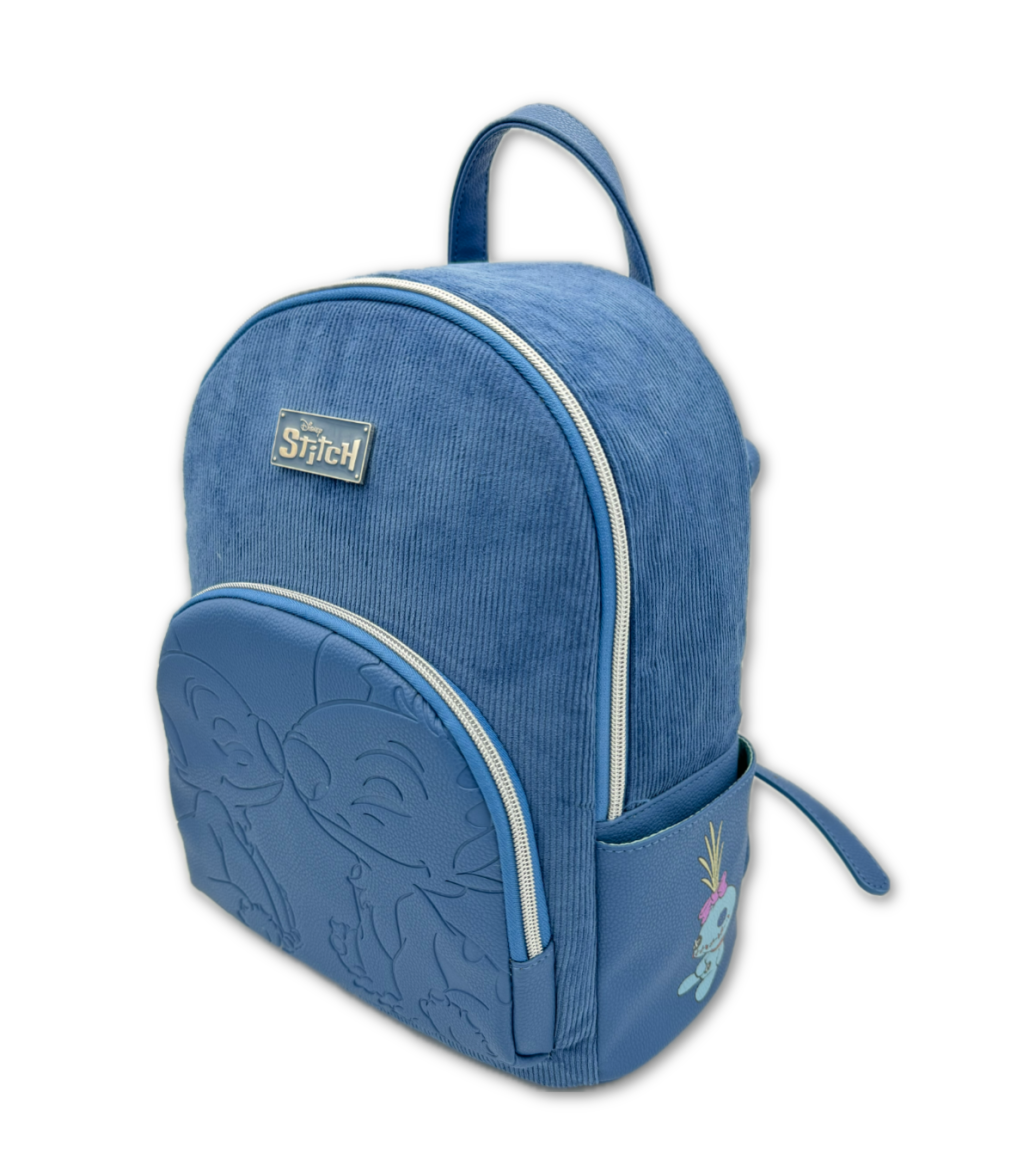 STITCH & ANGEL - Fashion Duo Blue Corduroy BackPack - '28x22x11cm' - 3