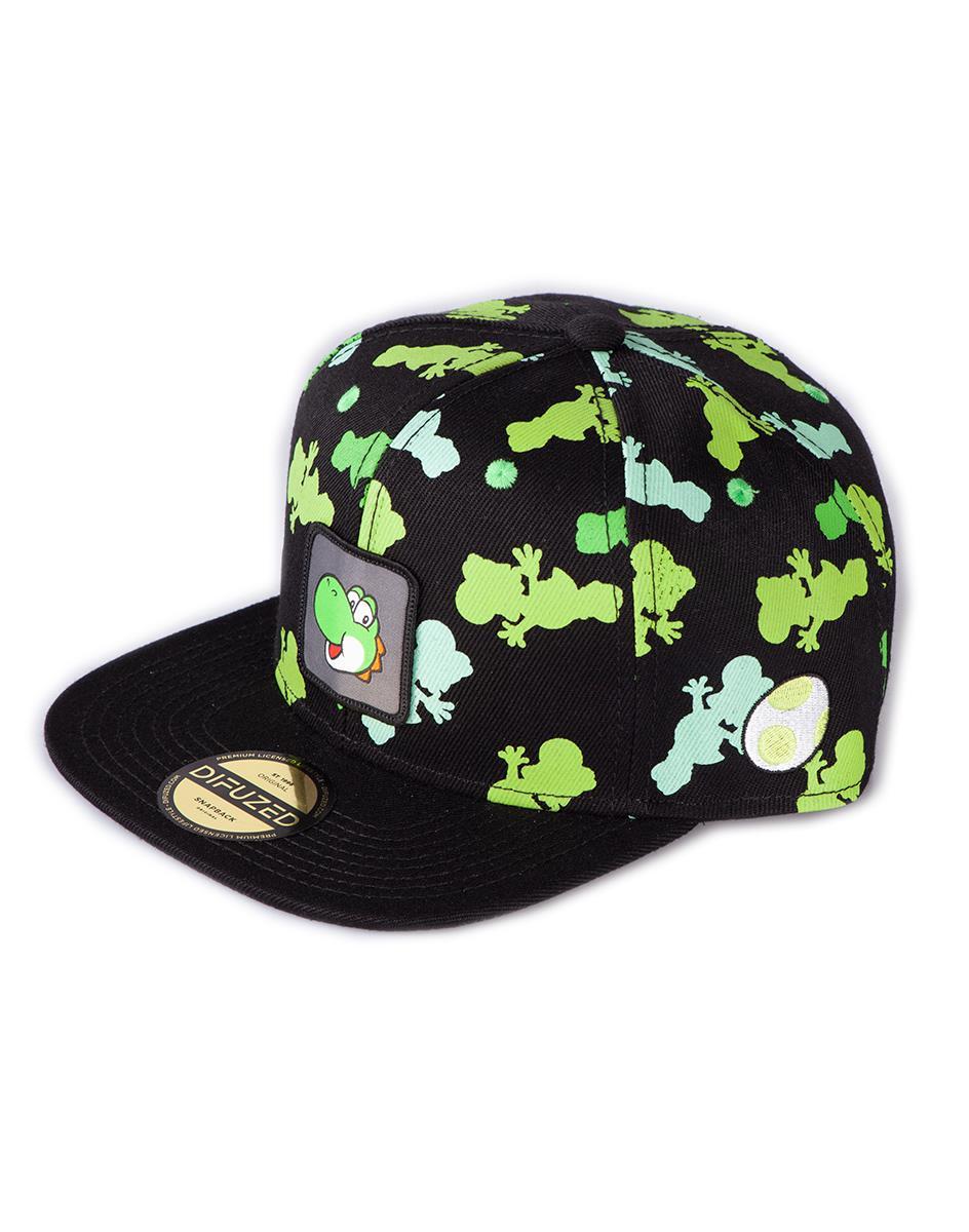 Cappello Snapback Ufficiale Super Mario Con Yoshi Stampa All-Over Neon - Regolabile, Visiera Piatta - Colori Brillanti Multicolore