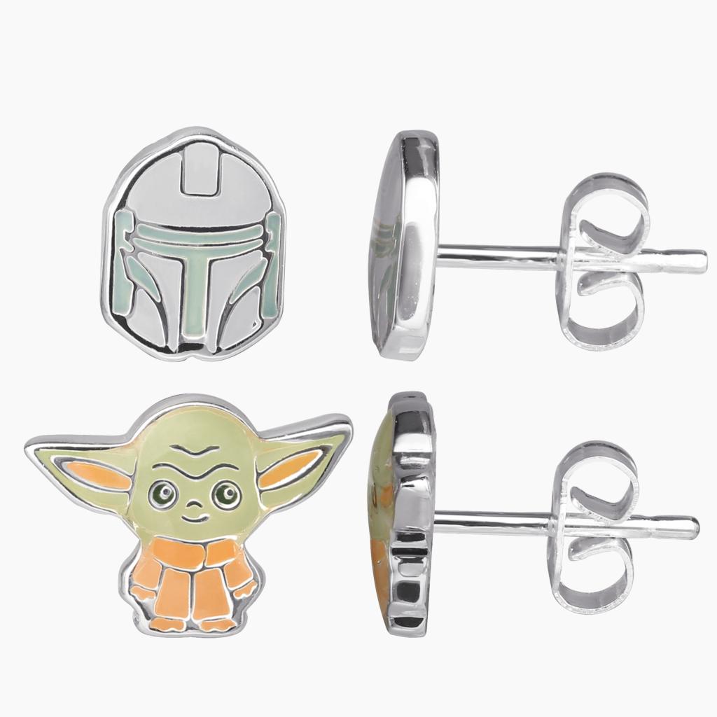 THE MANDALORIAN - 2 Paires de Clous d'Oreilles - Laiton Argent Plaqué - 2