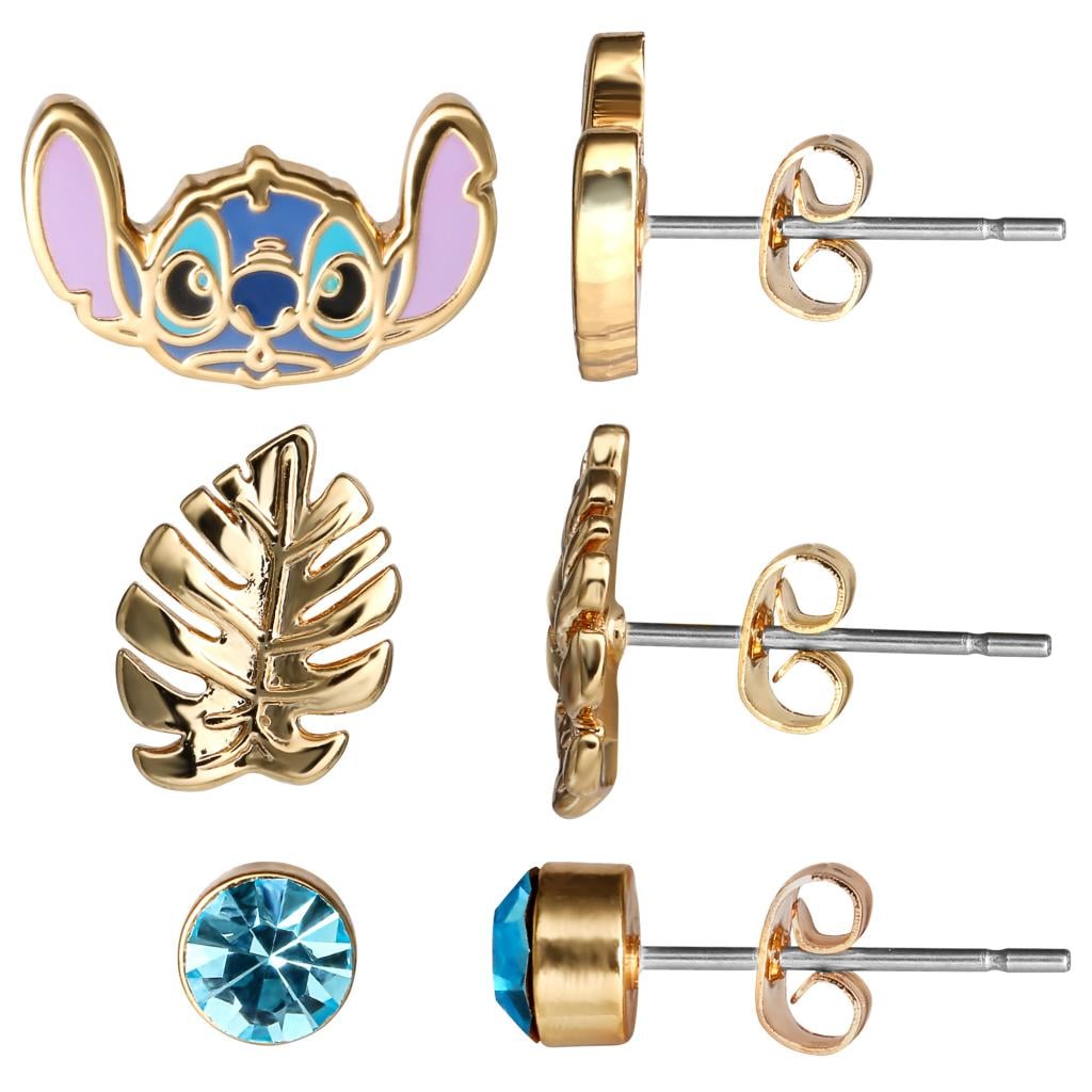 STITCH - Blue & Gold - 3 Pairs de Clous d'Oreilles - Laiton Plaqué - 2