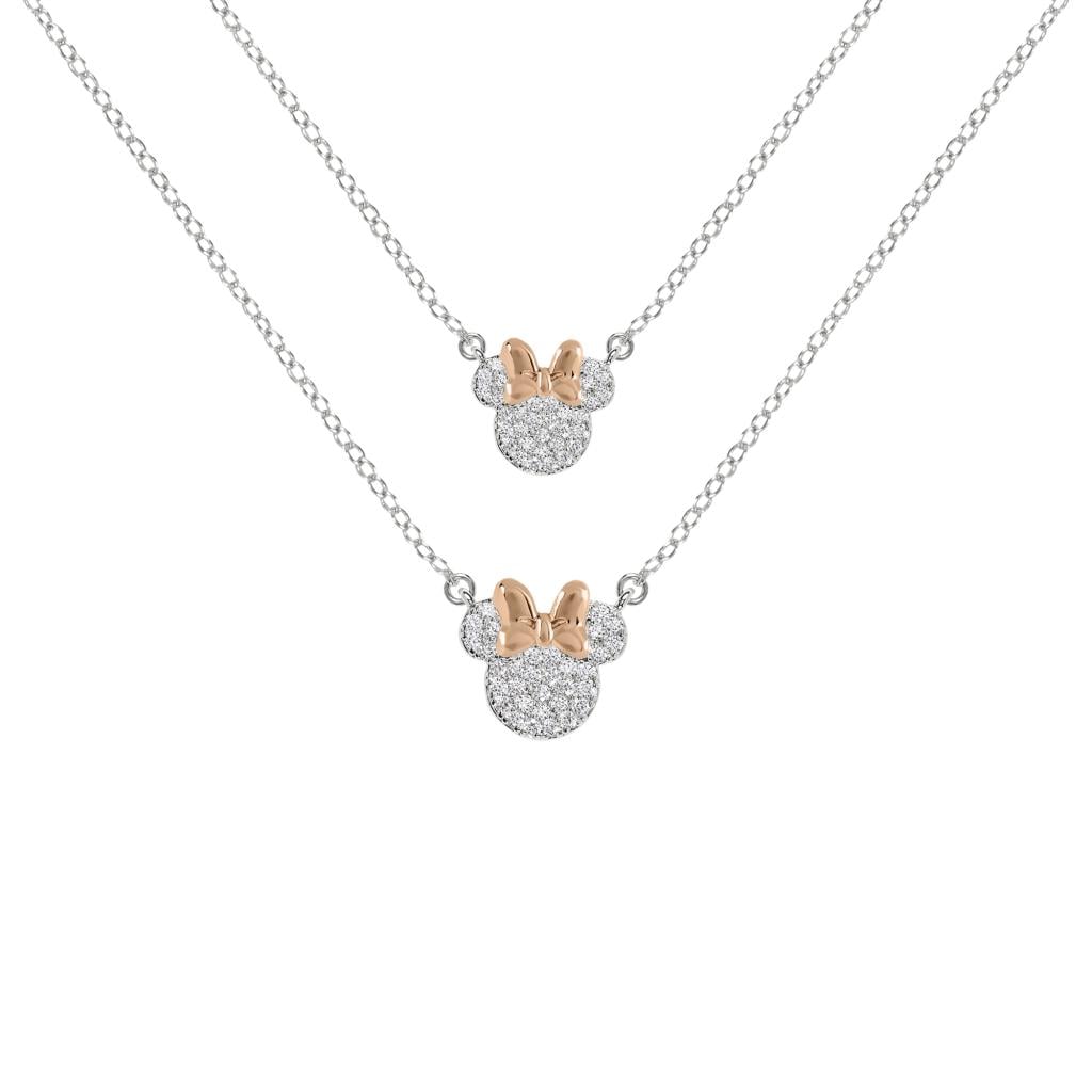 MINNIE - Mother & Daughter Set - 2 Shiny Silver Brass Plated Necklaces - 2
