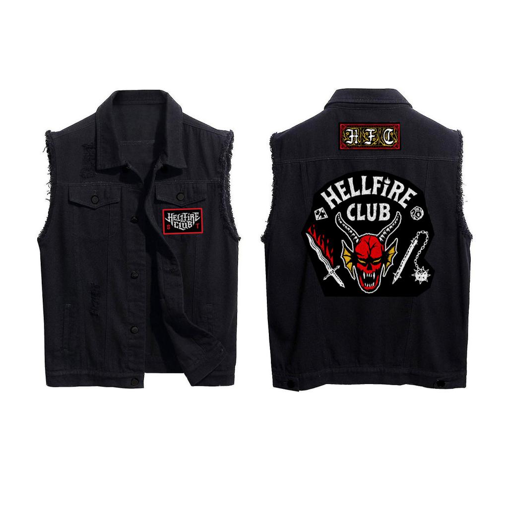 STRANGER THINGS Hellfire Club Black Denim Jacket Sleeveless (S) Jacket