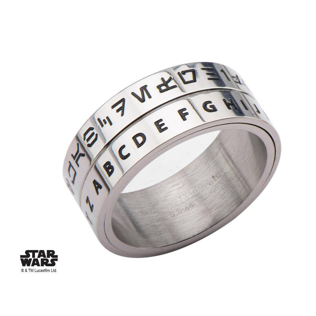 STAR WARS - Men's Stainless Steel Aurebesh Spinner Ring - Size 11 - 6