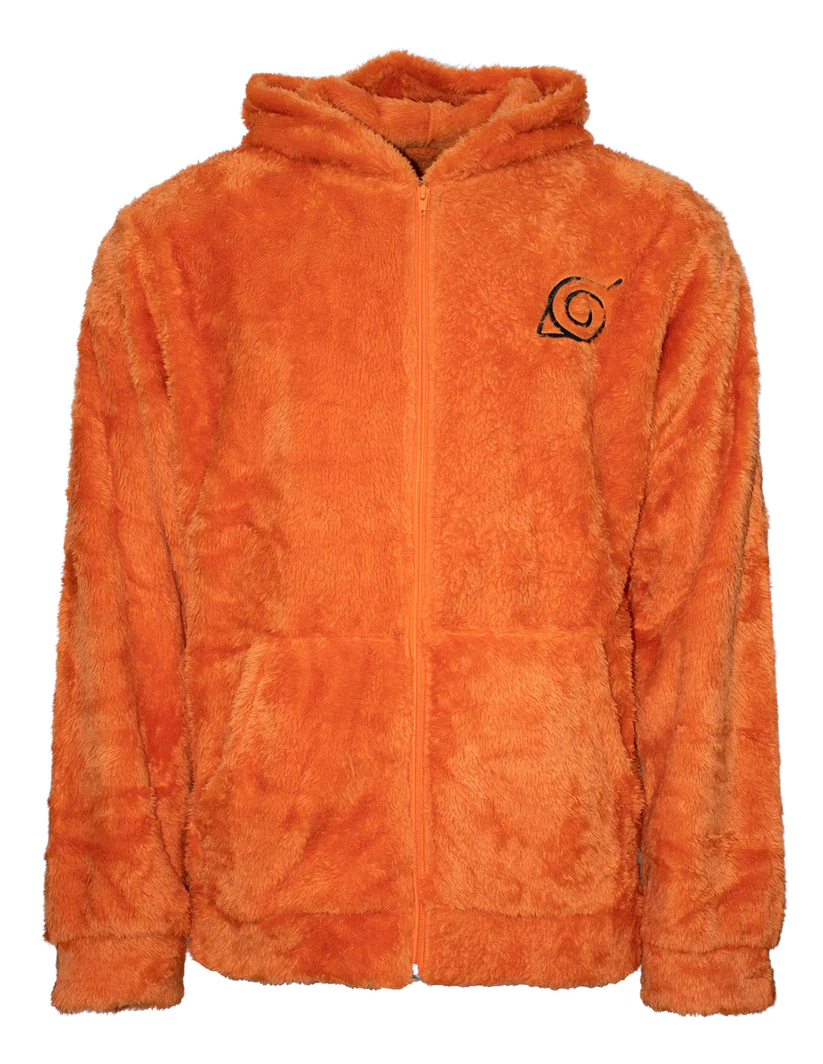 NARUTO Konoha Men's Fluffy Zipper Hoodie (L/XL)