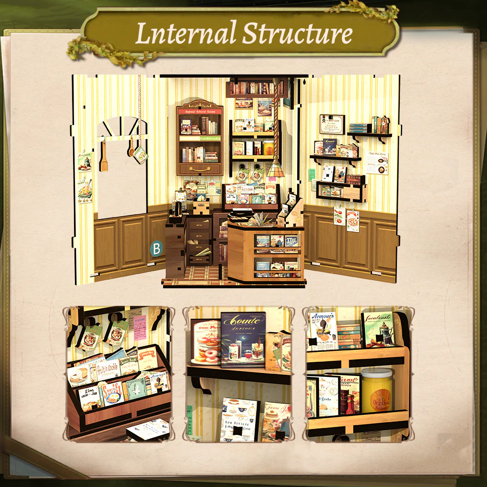 BOOK NOOK KIT - DIY- Cooking Bookstore - 156pc + LED Light - 4