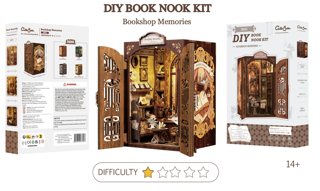 BOOK NOOK KIT - DIY - Memories Bookshop - 127pc + LED Light - 2