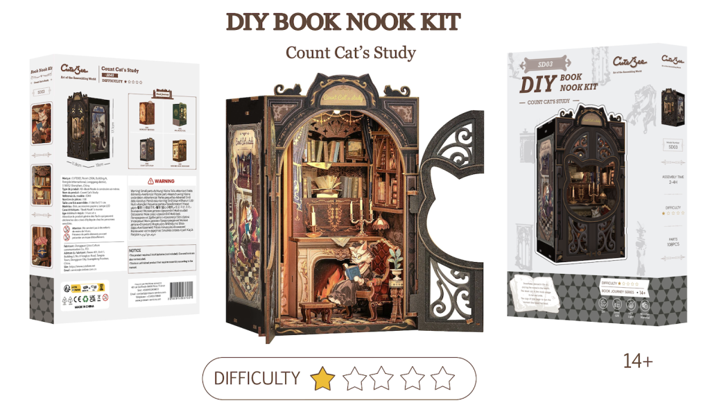 BOOK NOOK KIT - DIY - Count Cat's Study - 108pc + LED Light - 2