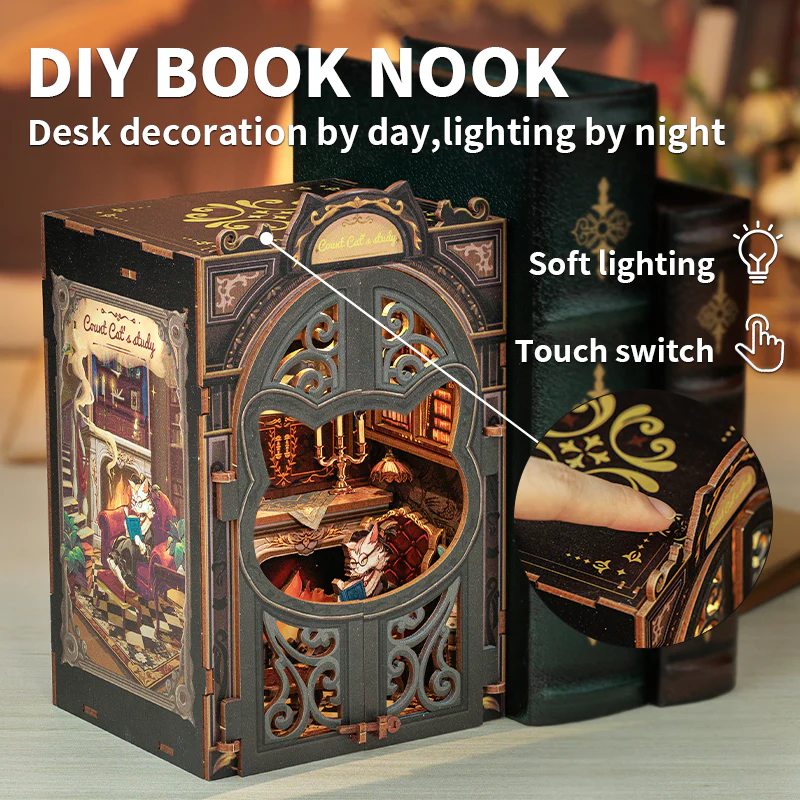 BOOK NOOK KIT - DIY - Count Cat's Study - 108pc + LED Light - 5