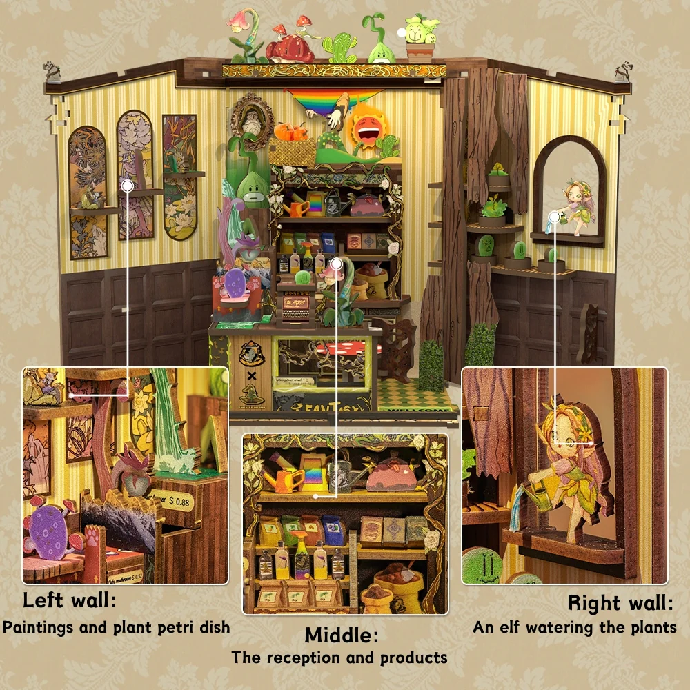 MINIATURE HOUSE - DIY - Fantacy Plant Shop - 146pc + LED Light - 4