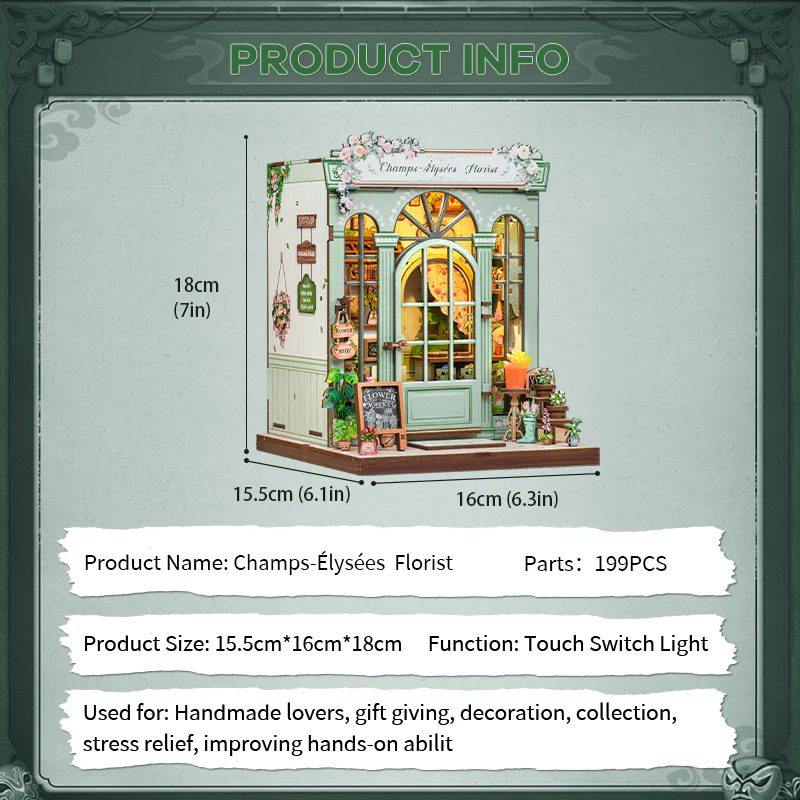 MINIATURE HOUSE - DIY - Champs-Elysées Florist - 199pc + LED Light - 6