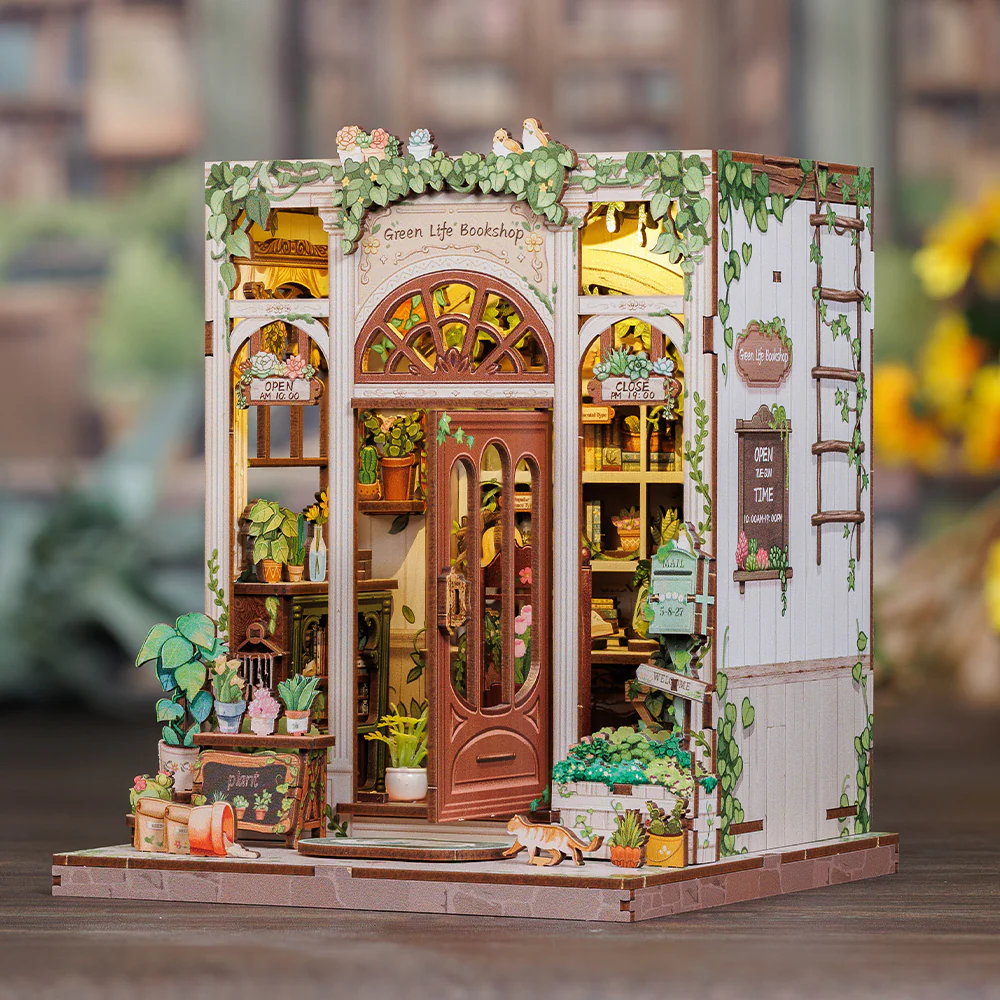 MINIATURE HOUSE - DIY - Green Life Bookshop - 196pc + LED Light - 3