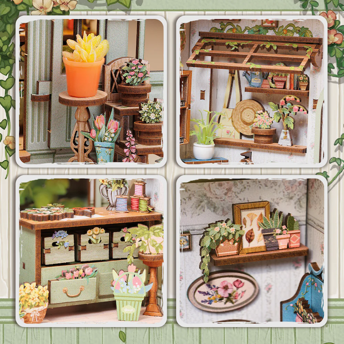 MINIATURE HOUSE - DIY - Green Life Bookshop - 196pc + LED Light - 4