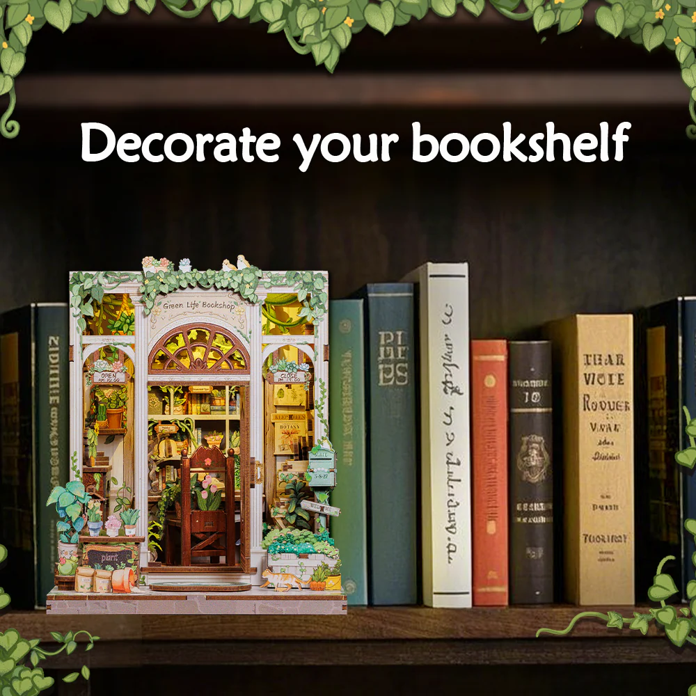 MINIATURE HOUSE - DIY - Green Life Bookshop - 196pc + LED Light - 5
