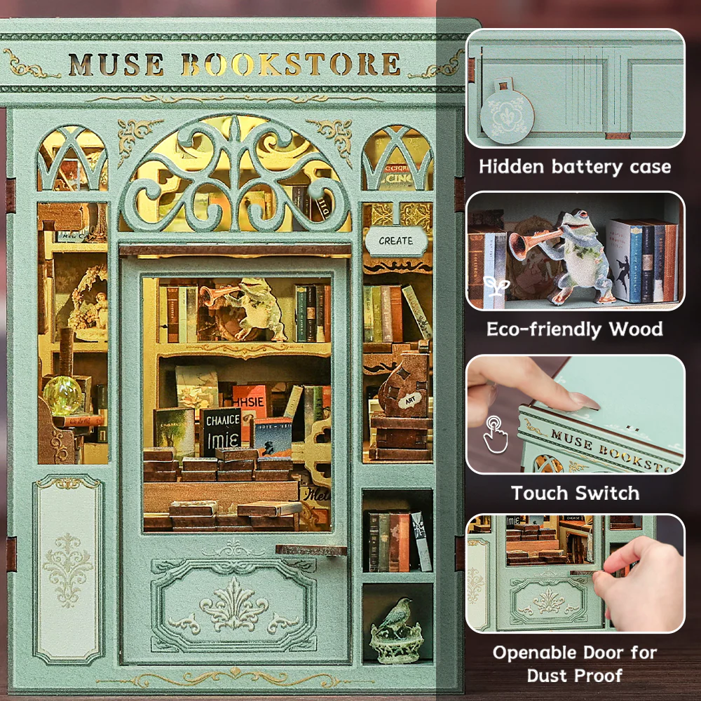 MINIATURE HOUSE - DIY- Gallery Bookstore - 246pc + LED Light - 4