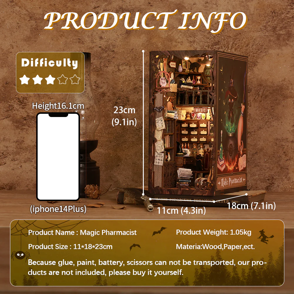 BOOK NOOK KIT - DIY - Magic Pharmacist - 282pc + LED Light - 6