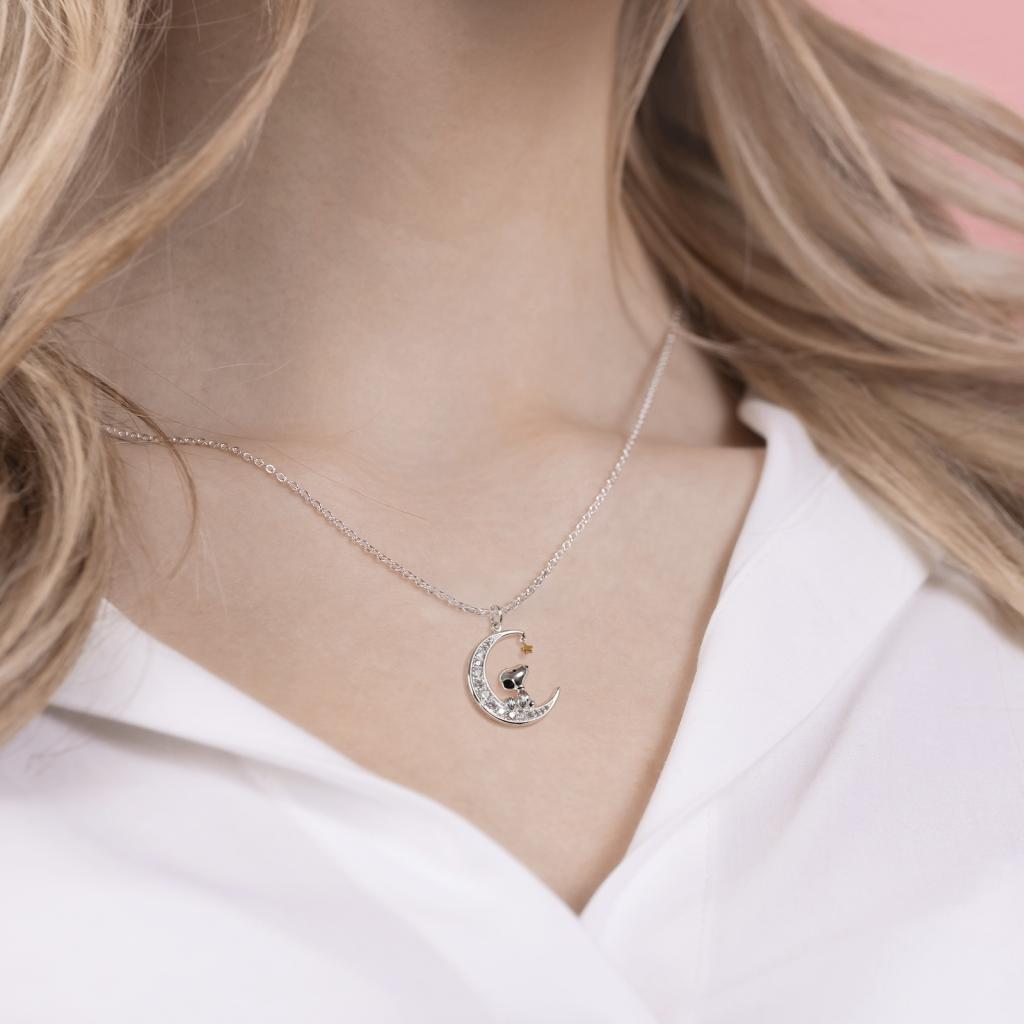 SNOOPY - Collier avec Pendentif Lune Serti de pierres 18mm - 2